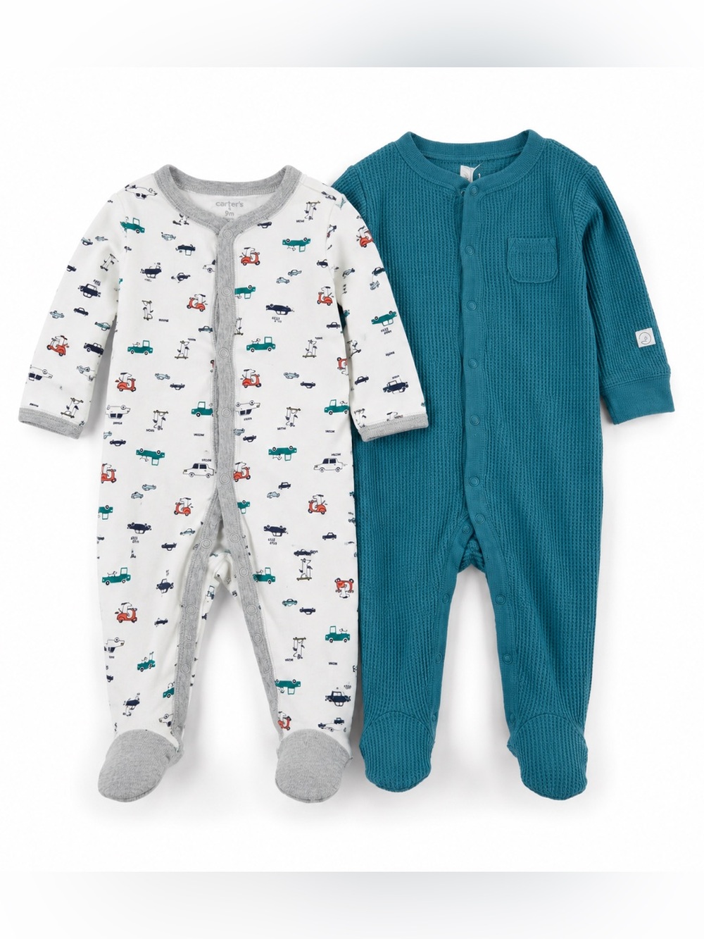 Carter’s Baby Boy 2-Piece Footed Pajama Sleeper Bundle Teal Cars Size 9M